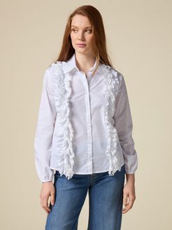 Camicia con rouche e pizzo Donna Bianco