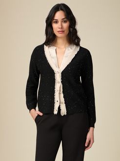 Cardigan bicolor con micro paillettes Donna Nero