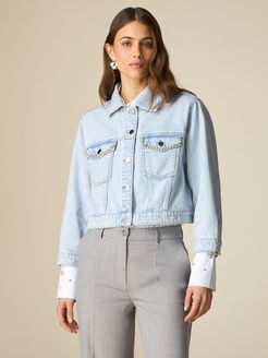 Giubbotto in jeans cropped con cristalli Donna Azzurro