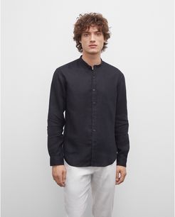 Black Band Collar Linen Shirt in Size S