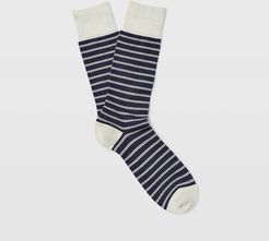 Navy/Green Double Striped Sock in Size One Size