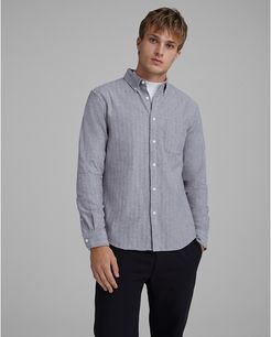Grey Slim Donegal Herringbone Shirt in Size M