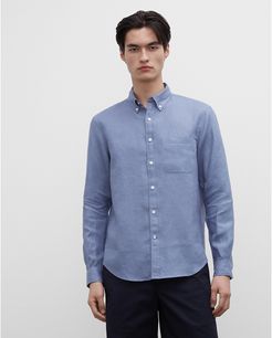 Medium Blue Slim Linen Shirt in Size XS