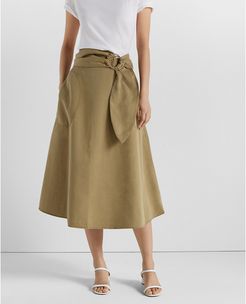 Olive Belted A-Line Skirt in Size 6