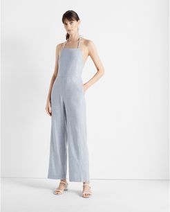 Chambray Stripe Backless Jumpsuit in Size 14