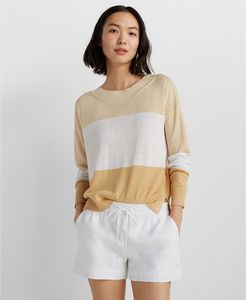Cream/Yellow Multi Linen Boatneck Sweater in Size XS