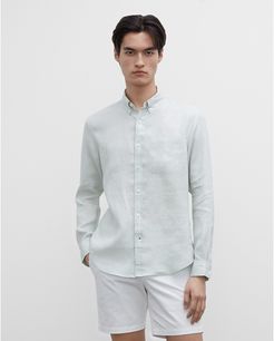 Pale Blue Slim Linen Shirt in Size M