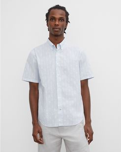 White Blue Short Sleeve Jacquard Shirt in Size XS