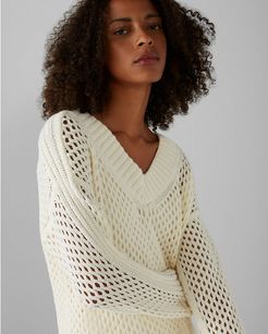 White Mesh Bouclé Sweater in Size XS