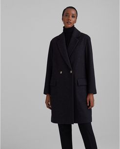 Black Heather Relaxed Double-Breasted Coat in Size S