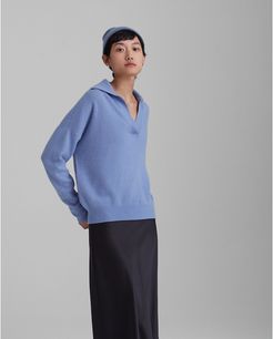 Cerulean Blue Boiled Cashmere Polo Sweater in Size M