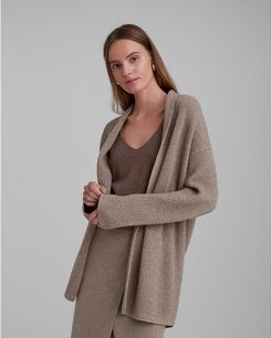Taupe Cashmere Blend Ribbed Midi Cardigan in Size M/L