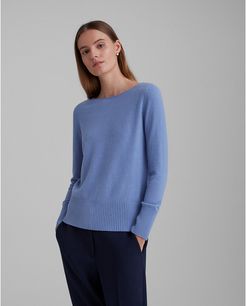 Cerulean Blue Essential Cashmere Open Neck Sweater in Size XS