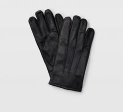 Black Tech-Enabled Leather Gloves in Size M