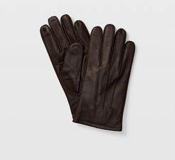 Brown Tech-Enabled Leather Gloves in Size M