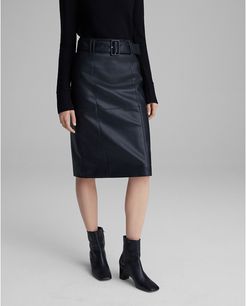 Black Faux-Leather Belted Skirt in Size 12