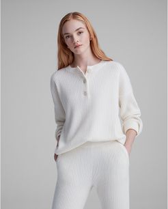 Egret Cashmere Blend Ribbed Henley Sweater in Size L