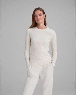 Ivory Woven Yolk Cashmere Sweater in Size XXS