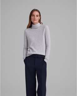 Light Heather Grey Gennadi Cashmere Turtleneck Sweater in Size L