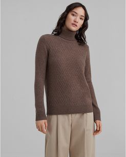 Chestnut Mixed Stitch Cashmere Turtleneck Sweater in Size XS
