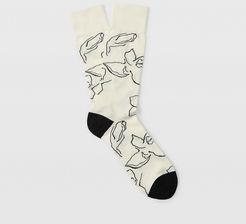 Creme Floral Daffodil Socks in Size One Size