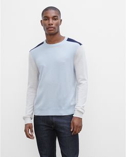 Blue Multi Cashmere Colorblock Crewneck Sweater in Size L