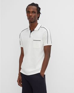 White Piped Shoulder Polo in Size XS