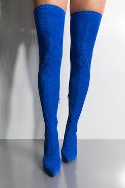 AKIRA Azalea Wang Your Friends Are Taking You Out Sexy Thigh High Heel Suede Boot In Cobalt