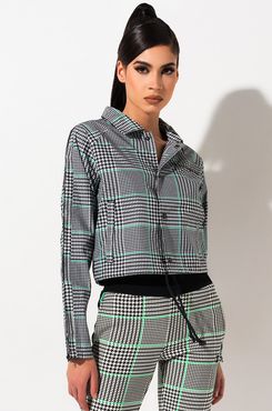 AKIRA Champion Cropped Coaches Houndstooth All Over Print Jacket