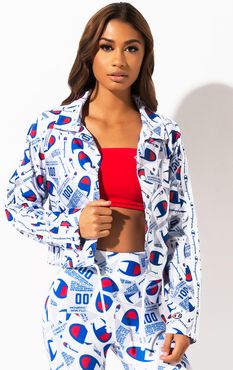 AKIRA Champion Printed Cropped Coaches Jacket