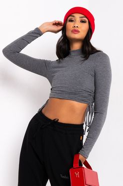 Essential Af Side Tie Mock Neck Ribbed Top