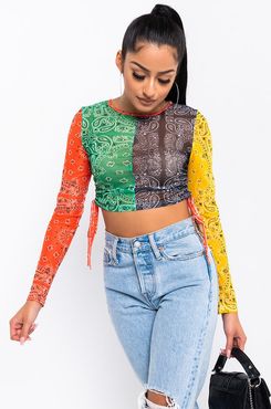 In A Pinch Long Sleeve Bandana Print Crop Top