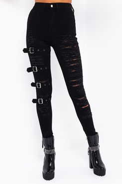 AKIRA Irina High Waisted Buckle Skinny Jeans