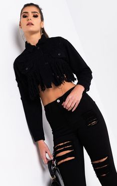 AKIRA Life Is Good Distressed Crop Denim Jacket