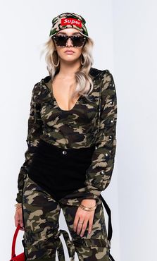 Outside The Comfort Zone Camo Sweathsirt Bodysuit