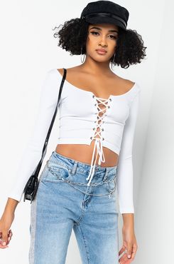 AKIRA Paxton On My Own Time Lace Up Long Sleeve Crop Top