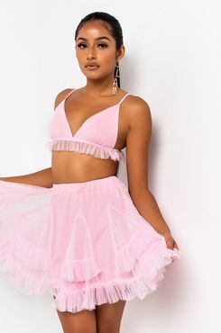 Pink Party Ruffle Bra Top And Skirt Set
