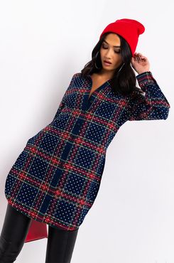 Spice Latte Vibes Rhinestone Plaid Tunic