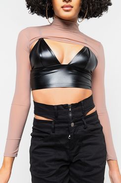 Way Up Ultra Cropped Mesh Mock Neck Top