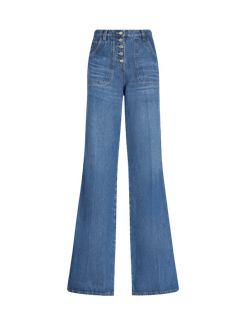 Jeans Flared Con Ricami, Donna, Blu Navy