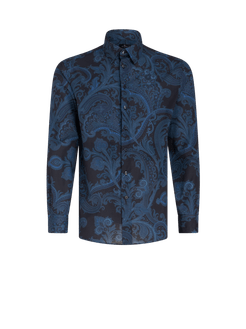 Camicia In Cotone Paisley, Uomo, Blu Navy