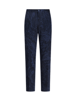 Pantaloni In Cotone Paisley Jacquard, Uomo, Blu Navy