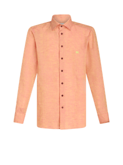 Camicia In Lino Con Logo, Uomo, Arancione