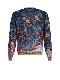 Maglia In Cashmere E Seta Paisley Floreale, Uomo, Blu Navy