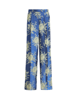 Pantaloni Floreali Jacquard, Donna, Blu Navy