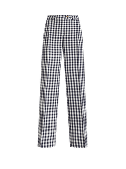 Pantaloni Con Motivo Vichy, Donna, Blu Navy