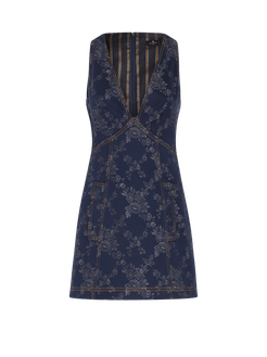 Abito Corto In Denim Jacquard, Donna, Blu Navy