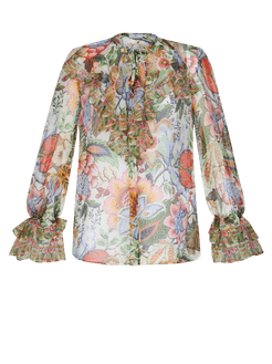 Camicia In Seta Stampata Con Rouches, Donna, Multicolor