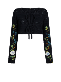 Cardigan Crochet Con Ricami, Donna, Blu Navy