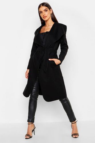 Belted Shawl Collar Coat - Black - One Size